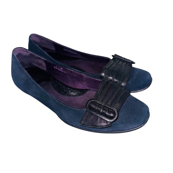 Born Blue Black Suede Leather Ballet Flat Loafter Casual Comfort Shoe Work 8 Bow - Picture 1 of 11